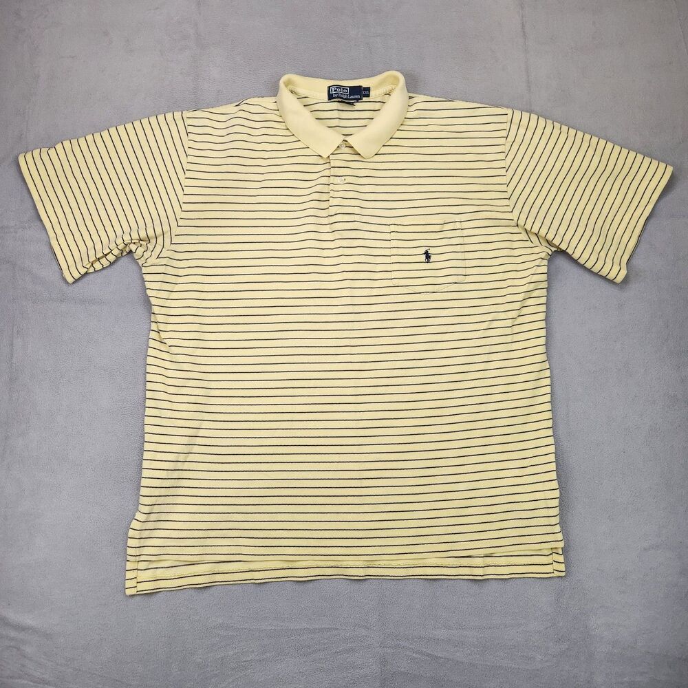 Polo Ralph Lauren Polo Shirt Men 2XL Yellow Striped Short Sleeve Pocket 90's Y2K